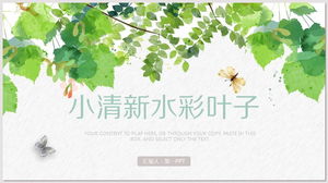 Green fresh watercolor plant leaves PPT template free download