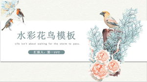 Download gratuito del modello PPT di fiori e uccelli dell'acquerello elegante
