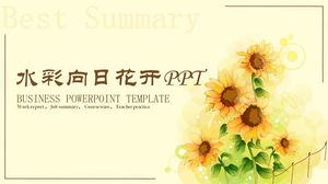 Beautiful art PPT template with watercolor sunflower background
