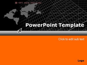 Modello PPT classico nero arancione della mappa del mondo