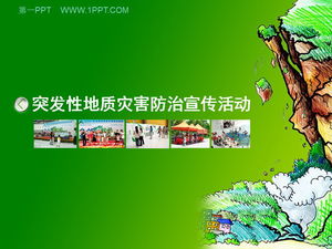 Modello PPT di propaganda per disastri geologici in stile cartone animato verde