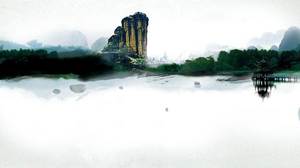 Peinture de paysage d'encre image de fond PPT de style chinois