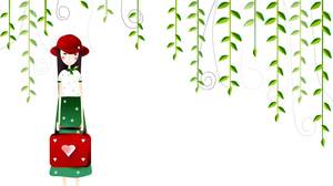 Green cartoon cute girl PPT background picture