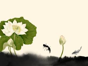 Image d'arrière-plan PPT de l'étang de lotus d'encre verte et jaune