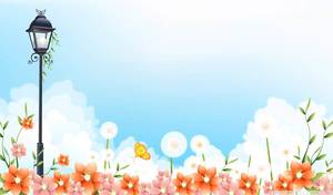 Beautiful blue sky and white clouds flowers PPT background picture