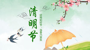 Modèle PPT du festival de Qingming d'hirondelle de fleurs de pêcher de printemps