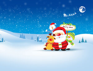 Karikatür Noel Baba, ren geyiği, kardan adam - güzel vektör kar mavisi Noel ppt şablonu