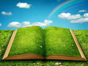 Açık bir kitabın her sayfası yeşildir - çevre koruma ppt şablonu