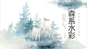 Elegant and beautiful forest watercolor smudge deer PPT template