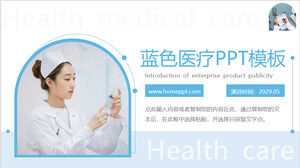 Modèle PPT de thème médical avec fond d'infirmière minimaliste bleu