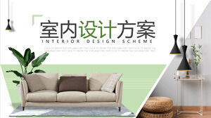 Modello PPT di visualizzazione dello schema di design della decorazione d'interni verde fresco