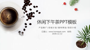 Fresh afternoon tea PPT template with coffee bonsai background