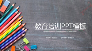 Modello PPT di formazione per l'istruzione di disegno per bambini con sfondo di matite colorate