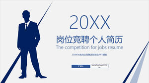Template PPT untuk persaingan posisi dengan latar belakang siluet figur bisnis biru