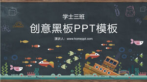 Tahta elle çizilmiş karikatür balık PPT eğitim şablonu