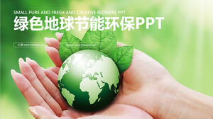 Çevreyi yeşil dünya arka planına karşı korumak için PPT şablonu