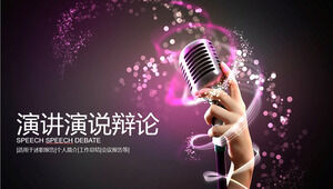 Modello PPT per discorso, discorso e dibattito sullo sfondo del microfono