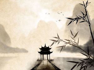 foglia di bambù inchiostro padiglione immagine di sfondo classica cinese ppt vento