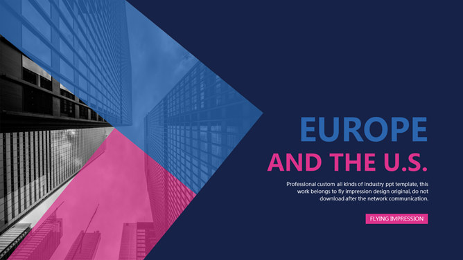 Blue pink big color Europe and America Fan PPT Templates