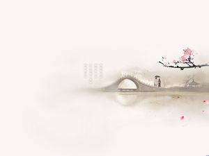 Bridge red plum Chinese style ppt background picture