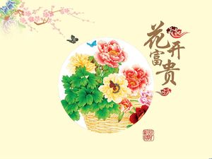 Çiçek ve zenginlik - Çince çiçek Şakayık ppt arka plan resmi