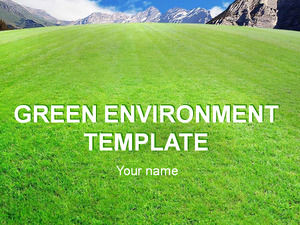 Green grass blue sky white clouds mountain natural ppt template