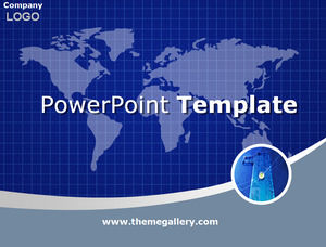 Grid world map blue ppt template