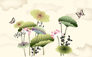 Ink vector lotus leaf background picture