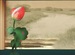 Lotus lotus kaydırma kaydırma boyama mürekkep Çin ppt şablonu