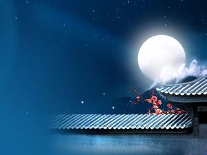 Moonlight Night Peach Blossom Wall Chinese Style ppt Background Image