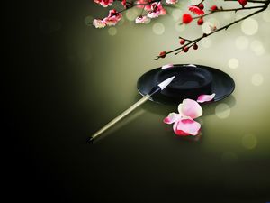 Pen and ink branches plum Chinese style ppt background picture
