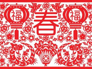 Spring Festival fancy paper window ppt background picture
