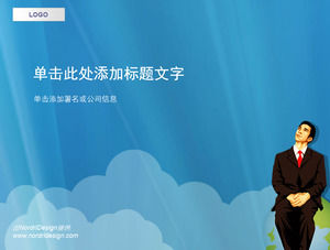 Vettore di cloud sfondo blu modello sul posto di lavoro uomini d'affari ppt