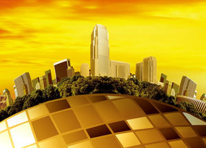 Objectif grand-angle sous l'immeuble de grande hauteur modèle d'affaires de ppt d'or