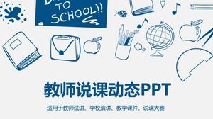 Modelo de PPT de palestra de professor de estilo de desenho a lápis de mão azul fresca desenhada