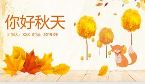 Einfache frische goldene Herbstkarikaturherbstlaub PPT-Schablone