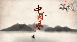 Piękny antyczny atramentu krajobrazu obrazu tła chińskiego stylu ppt szablon