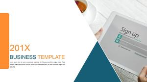 Simple and dynamic geometric business style company work report PPT template