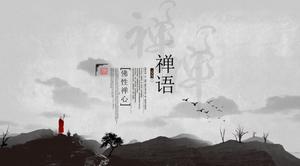 Zen Chinese style tinta dan mencuci template ppt struktur bingkai lengkap