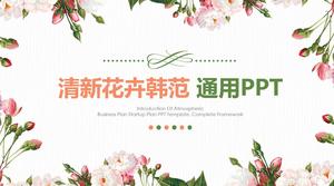 Fresh Han Fan flower painted background business universal PPT template