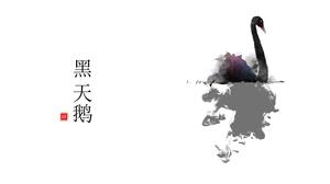 Simple chinese style ink black swan ppt template