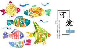 Renkli sevimli balık arka plan Tema çizgi film resimli kitap ppt şablonu