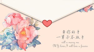 Modèle PPT d'album d'amour avec fond d'enveloppe rose aquarelle rétro