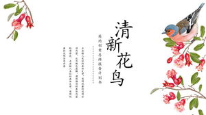 Frische und einfache Blumen- und Vogelhintergrund PPT-Vorlage im chinesischen Stil