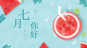 Hello July PPT template with iced watermelon background