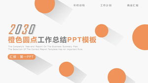 Prägnante PPT-Vorlage für den Arbeitszusammenfassungsplan mit orangefarbenem Punkthintergrund