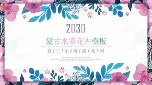 Download gratuito del modello di presentazione floreale di arte dell'acquerello blu rosa