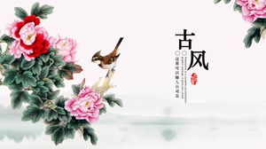 Klassische Blumen- und Vogelmalerei-Hintergrund-PPT-Vorlage kostenloser Download