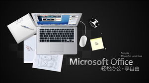 Business-PPT-Vorlage mit schwarzem Büro-Desktop-Hintergrund