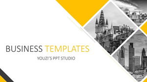European and American style PPT template of yellow and gray picture typesetting design